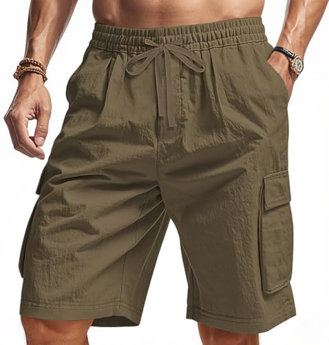 WINKEEY Shorts Herren Sommer Kurze Hose Cargo Shorts Für Männer Sommerhose mit 6 Taschen Für den Strand Urlaub,Armygrün M von WINKEEY