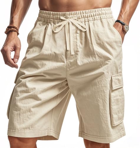WINKEEY Shorts Herren Sommer Kurze Hose Cargo Shorts Für Männer Sommerhose mit 6 Taschen Für den Strand Urlaub,Beige XXL von WINKEEY