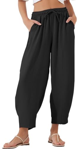 WINKEEY Sommerhose Damen Leicht 7/8 Baggy Elastisch Stoffhose Elegant Freizeithose Mit hoher Taille Palazzo Hose Mit Taschen,Schwarz XL WINKEEY Sommerhose Damen Leicht 7/8 Baggy Elastisch Stoffhose Elegant Freizeithose Mit hoher Taille Palazzo Hose Mit Taschen,Schwarz XL von WINKEEY