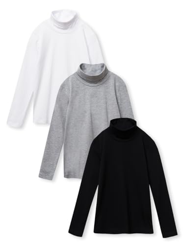 3er-Pack Set Unisex Jungen Mädchen Rollkragen Shirt Rollkragenpullover Langarm aus 95% Baumwolle, 5% Elastan Mehrfarbig - 116 von WINKIKI Kids Wear