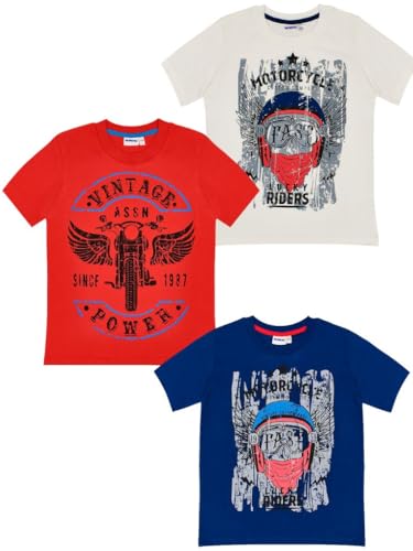 Kinder Unisex Teenager Jungen Mädchen Tshirt 3er Pack T-Shirt-Oberteile Multi-Packs Kurzarm, Rundhalsausschnitt - Mehrfarbig - 140 von WINKIKI Kids Wear