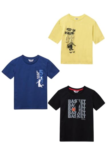 Kinder Unisex Teenager Jungen Mädchen Tshirt 3er Pack T-Shirt-Oberteile Multi-Packs Kurzarm, Rundhalsausschnitt - Mehrfarbig - 164 von WINKIKI Kids Wear