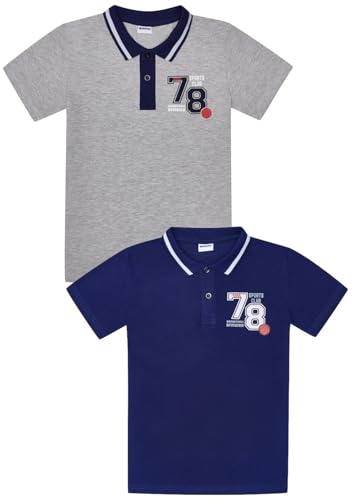 WINKIKI Kids Wear 2er-Pack Set Klassische Poloshirts für Jungen und Teenagers mit kurzen Ärmeln und geripptem Polokragen Spreizkragen mit Knopfleiste mit Zwei Knöpfen - Gray/Navy - 164 von WINKIKI Kids Wear