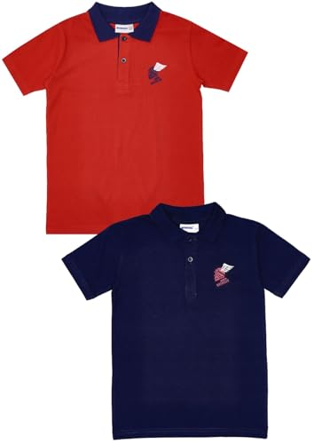 WINKIKI Kids Wear 2er-Pack Set Klassische Poloshirts für Jungen und Teenagers mit kurzen Ärmeln und geripptem Polokragen Spreizkragen mit Knopfleiste mit Zwei Knöpfen - Red/Navy - 152 von WINKIKI Kids Wear