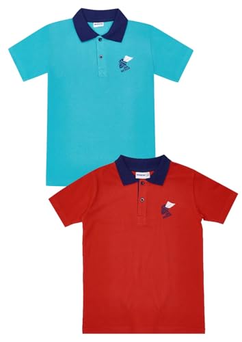 WINKIKI Kids Wear 2er-Pack Set Klassische Poloshirts für Jungen und Teenagers mit kurzen Ärmeln und geripptem Polokragen Spreizkragen mit Knopfleiste mit Zwei Knöpfen - Turq/Red - 146 von WINKIKI Kids Wear