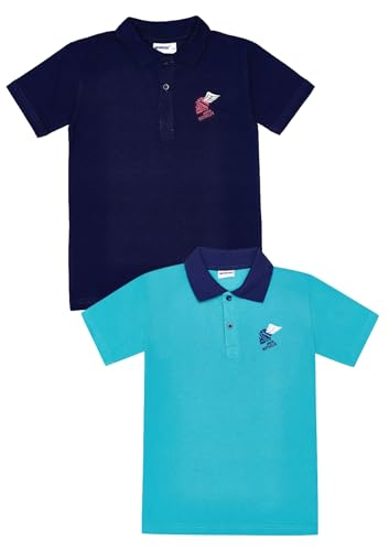 WINKIKI Kids Wear 2er-Pack Set Klassische Poloshirts für Jungen und Teenagers mit kurzen Ärmeln und geripptem Polokragen Spreizkragen mit Knopfleiste mit Zwei Knöpfen - Turq/Navy - 140 von WINKIKI Kids Wear