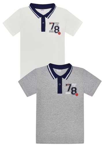 WINKIKI Kids Wear 2er-Pack Set Klassische Poloshirts für Jungen und Teenagers mit kurzen Ärmeln und geripptem Polokragen Spreizkragen mit Knopfleiste mit Zwei Knöpfen - White/Gray - 152 von WINKIKI Kids Wear
