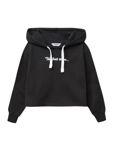 WINKIKI Kids Wear Crop Top Cropp Pullover Abgeschnittener Kapuzenpullover für Mädchen Teenager Langarm mit Kordelzug - Black - 158 von WINKIKI Kids Wear