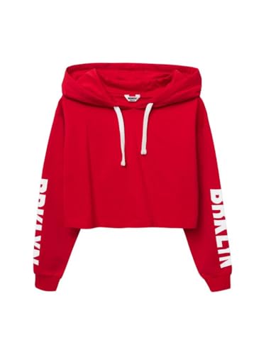 WINKIKI Kids Wear Crop Top Cropp Pullover Abgeschnittener Kapuzenpullover für Mädchen Teenager Langarm mit Kordelzug - Red - 128 von WINKIKI Kids Wear