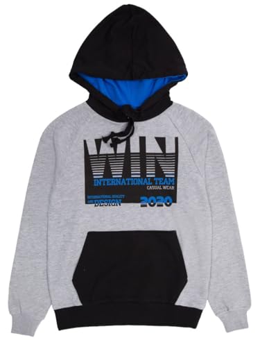 WINKIKI Kids Wear Kinder Teenager Jungen Kapuzenpulli Kaputzenpullover Pullover Rundhals Langarm Hoodie mit Kängurutasche aus hochwertiger Baumwolle - Grau - 152 von WINKIKI Kids Wear