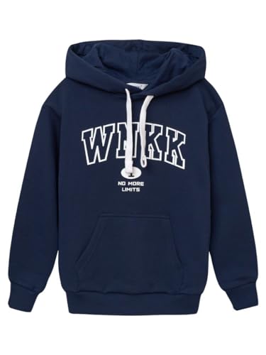 WINKIKI Kids Wear Kinder Teenager Unisex Jungen Madchen Kapuzenpulli Kapuzenpullover Pullover Rundhals Langarm Hoodie aus hochwertiger Baumwolle - Navy - 134 von WINKIKI Kids Wear