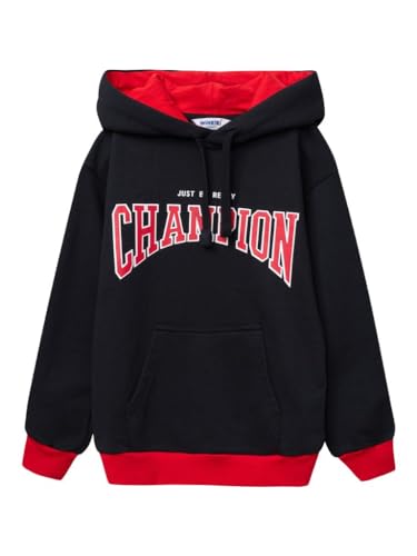 WINKIKI Kids Wear Kinder Teenager Unisex Jungen Madchen Kapuzenpulli Kapuzenpullover Pullover Rundhals Langarm Hoodie aus hochwertiger Baumwolle - Schwarz - 122 von WINKIKI Kids Wear