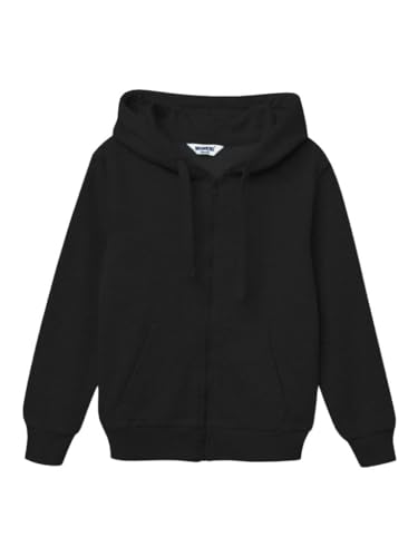 WINKIKI Kids Wear Kinder Teenager Unisex Jungen Mädchen Kaputzen Hoodie mit Reißverschluss Zip Verschluss, Langarm, mit geteilter Kängurutasche und Rippbündchen - Schwarz - 140 von WINKIKI Kids Wear