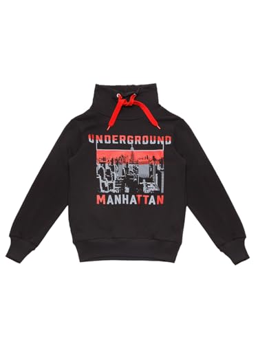 Winkiki Kinder Teenager Jungen Pullover Longsleeve Langarm mit Stehkragen und Rippbündchen - Schwarz - 146 von WINKIKI Kids Wear