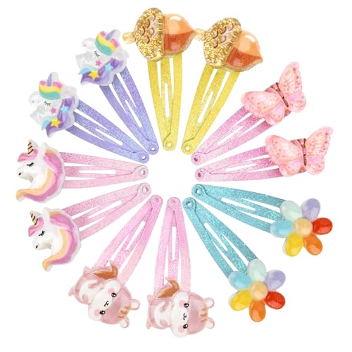 12 Stück Haarspangen Mädchen Glitzer, 6 Farben Haarspange, Schmetterling Regenbogen Blumen Haarklammer, Süße Haarschmuck Haarklammern Haarclips für Kinder Damen Geburtstag Geschenk von WINKIO