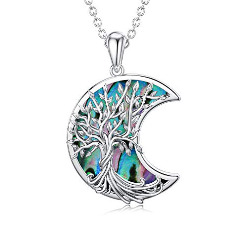 WINNICACA Baum des Lebens Halskette S925 Sterling Silber Abalone Lebensbaum Anhänger Halskette Schmuck für Mama Damen Frauen von WINNICACA