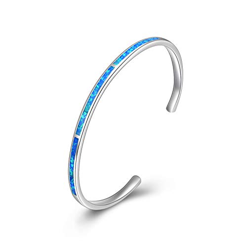 WINNICACA Blau Feuer Opal Armreif Sterling Silber Manschette Verstellbare Armbänder Geschenke für Frauen Mädchen von WINNICACA