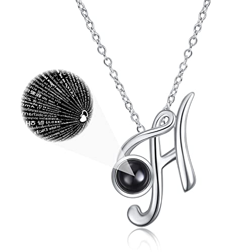 WINNICACA Buchstabe Kette A-Z Damen Sterling Silber 925 Projektion Halskette Anhänger mit 100 Sprachen Ich Liebe Dich, Schmuck Geburtstag Geschenk für Frauen, Buchstabe H von WINNICACA
