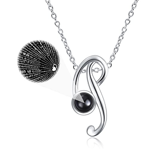 WINNICACA Buchstabe Kette A-Z Damen Sterling Silber 925 Projektion Halskette Anhänger mit 100 Sprachen Ich Liebe Dich, Schmuck Geburtstag Geschenk für Frauen, Buchstabe P von WINNICACA