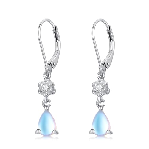 WINNICACA Mondstein Ohrringe Damen Silber 925 Hängend Leverback Schmuck Geschenke für Frauen von WINNICACA