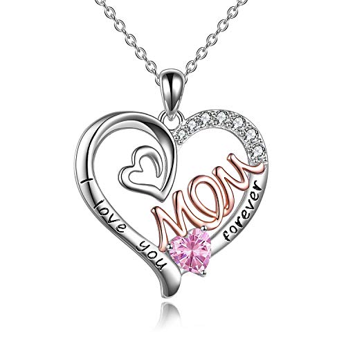 WINNICACA Mama Halskette S925 Sterling Silber Herz CZ Rosa Stein Liebe Mutter Anhänger Oktober Geburtsstein Schmuck für Frauen Mutter Geschenke von WINNICACA