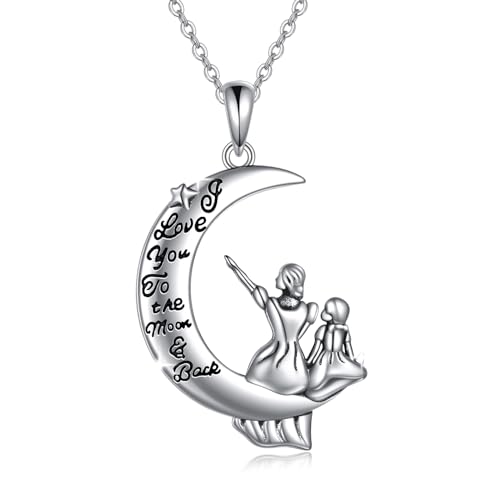 WINNICACA Mutter und Tochter Halskette 925 Sterling Silber Ich liebe dich bis zum Mond und Zurück Anhänger Kette Geschenke für Mama Frauen von WINNICACA