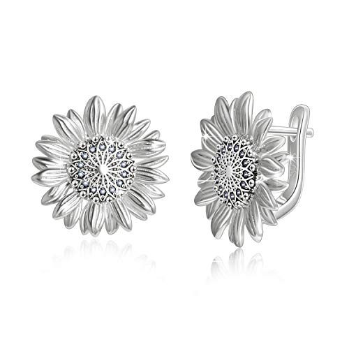 WINNICACA Ohrstecker S925 Sterling Silber Sonnenblume Ohrringe CZ tanzende Blume Ohrringe Frauen Mädchen Schmuck Geschenke von WINNICACA