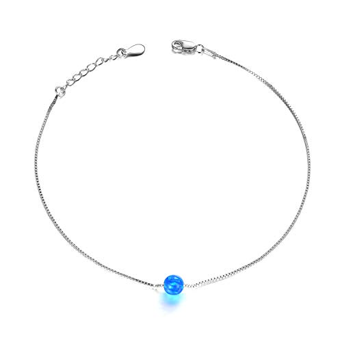 WINNICACA Oktober Birthstone Blau Opal Fußkettchen Armband Sterling Silber Fußkettchen für Frauen Strand Schmuck Geschenke für Frauen von WINNICACA