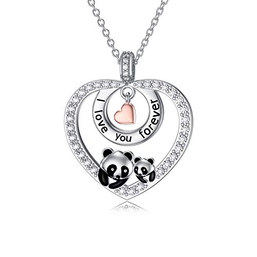 WINNICACA Panda Halskette Damen Schmuck Sterling Silber Schöne Tier Herz Anhänger Ich liebe dich Für immer Schmuck für Frauen Frau Tochter Panda Liebhaber von WINNICACA