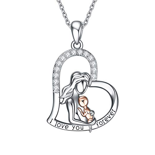 WINNICACA Mutter und Tochter Halskette 925 Sterling Silber Ich liebe dich bis zum Mond und Zurück Anhänger Halskette Geschenke für Mama Frauen von WINNICACA