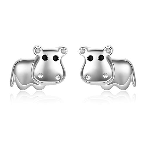 WINNICACA S925 Sterling Silber Niedliches Nilpferd Ohrstecker Tier Ohrringe Schmuck Geschenke für Tochter Teenager Frauen Muttertag von WINNICACA