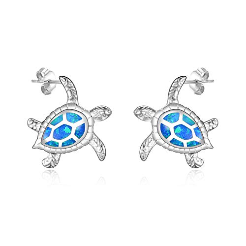 WINNICACA Schildkröte Ohrringe Sterling Silber Erstellt Blau Opal Ocean Ohrstecker Schmuck für Frauen Mutter Muttertag von WINNICACA