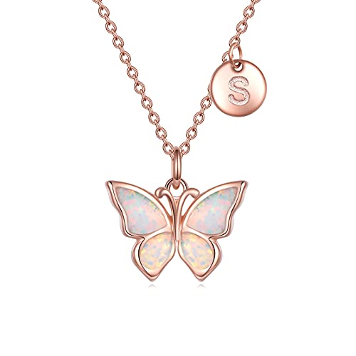 WINNICACA Schmetterling Erste Halskette Sterling Silber erstellt Opal S Buchstabe Alphabet Schmuck Schmetterlinge Choker Geschenke für Frauen Teenager Geburtstag von WINNICACA