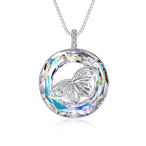 WINNICACA Schmetterling Halskette mit Weiß Kristall S925 Sterling Silber Anhänger Schmuck Geschenke für Frauen Geburtstag von WINNICACA