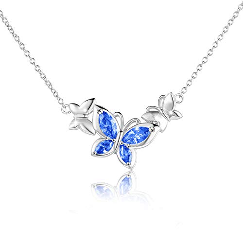 WINNICACA Schmetterling Marineblau Kristall Halskette Sterling Silber September Geburtsstein Anhänger Schmuck Geschenke für Frauen Teenager Geburtstag von WINNICACA