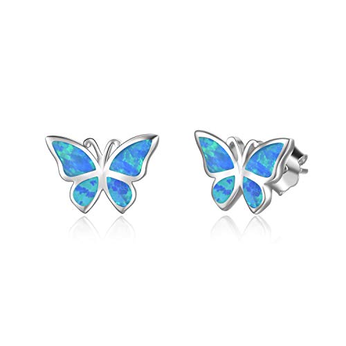 WINNICACA Schmetterling Ohrringe Sterling Silber Einfache Blau Opal Ohrstecker Geschenke für Frauen Freundin von WINNICACA