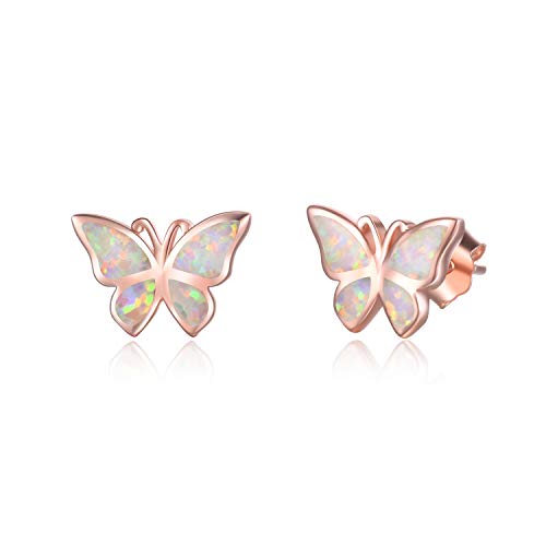 WINNICACA Schmetterling Ohrringe Sterling Silber Einfache Rose Gold Opal Ohrstecker für Frauen Freundin Muttertag von WINNICACA