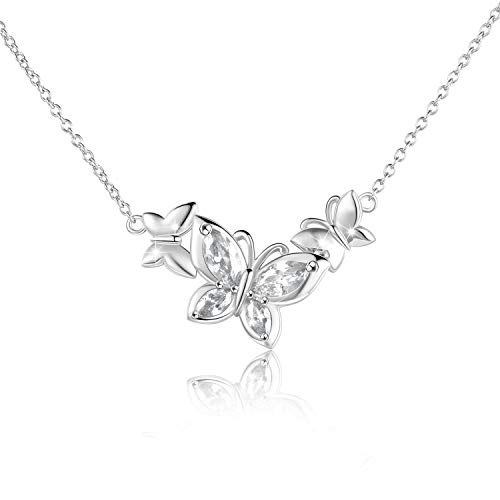 WINNICACA Schmetterling Weiße Kristall Halskette Sterling Silber April Geburtsstein Schmuck Geschenke für Frauen Teenager Geburtstag von WINNICACA