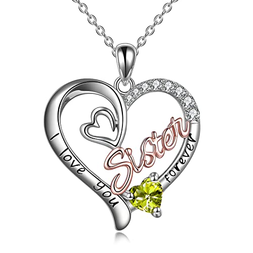 WINNICACA Schwester Anhänger Sterling Silber I Love You Forever Halskette August Geburtsstein Anhänger Schmuck für Frauen Schwester Freund Geburtstagsgeschenke von WINNICACA
