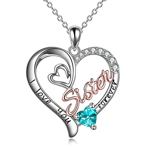 WINNICACA Schwester Anhänger Sterling Silber I Love You Forever Halskette Dezember Geburtsstein Anhänger Schmuck für Frauen Schwester Freund Geburtstagsgeschenke von WINNICACA