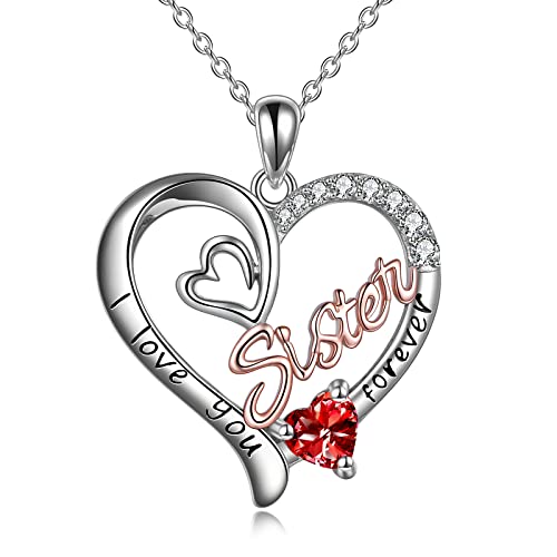 WINNICACA Schwester Anhänger Sterling Silber I Love You Forever Halskette Januar Geburtsstein Anhänger Schmuck für Frauen Schwester Freund Geburtstagsgeschenke von WINNICACA