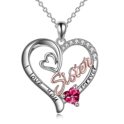 WINNICACA Schwester Anhänger Sterling Silber I Love You Forever Halskette Juli Geburtsstein Anhänger Schmuck für Frauen Schwester Freund Geburtstagsgeschenke von WINNICACA