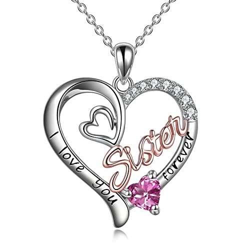 WINNICACA Schwester Anhänger Sterling Silber I Love You Forever Halskette Oktober Geburtsstein Anhänger Schmuck für Frauen Schwester Freund Geburtstagsgeschenke von WINNICACA