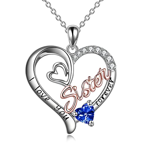 WINNICACA Schwester Anhänger Sterling Silber I Love You Forever Halskette September Geburtsstein Anhänger Schmuck für Frauen Schwester Freund Geburtstagsgeschenke von WINNICACA