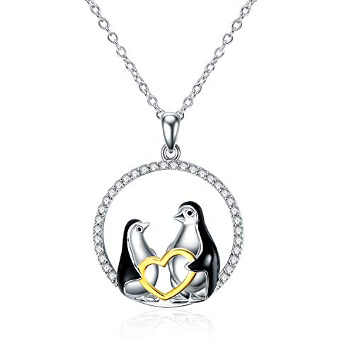 WINNICACA Tier Pinguin Anhänger Halskette Pinguin Schmuck S925 Sterling Silber für Mutter Tochter Muttertag von WINNICACA