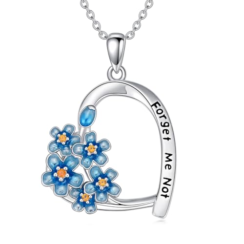 WINNICACA Vergissmeinnicht-Halskette aus Sterlingsilber mit Herzanhänger und Blumen-Halsketten Geburtstags Schmuck Geschenke für Frauen und Mädchen von WINNICACA