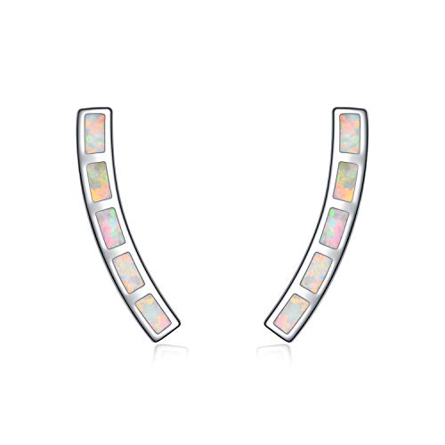 WINNICACA Weiß Fire Opal Bar Ohrringe Sterling Silber Ohr Crawler Climber Manschette Ohrringe Ohrklemme für Frauen Mädchen Geschenke Schmuck von WINNICACA