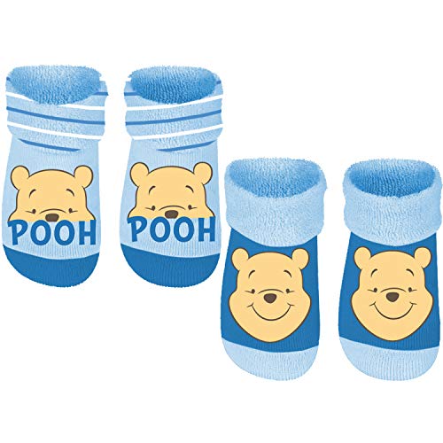 WINNIE THE POOH - Baby Frottee-Socken mit Anti-Rutsch Noppen, 2er Pack, blau, Gr. 19/22 von WINNIE THE POOH