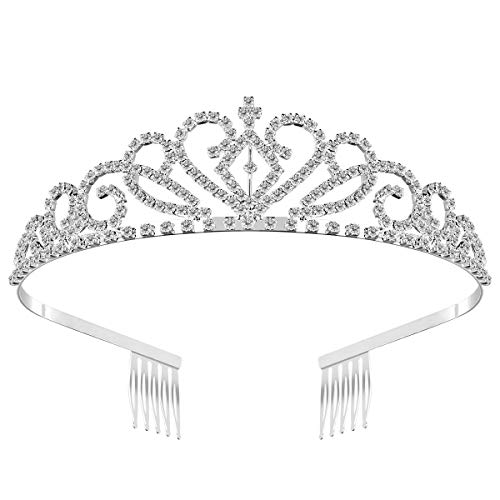 WINOMO Diadem Silber Damen mit Kamm - Braut Tiara Hochzeit Diadem Kristall Strass Krone elegante Hochzeitsdiadem für Hochzeit, Geburtstag, Abschlussball, Kostüm, Party von WINOMO