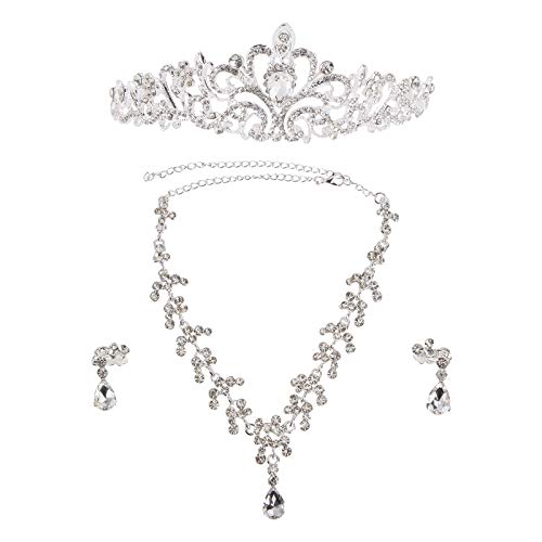 WINOMO Kristall Tiara Krone: Diademe Strass Halskette Ohrringe Set - Hochzeit Braut Prinzessin Tiara Kristallkrone Strass Krone von WINOMO